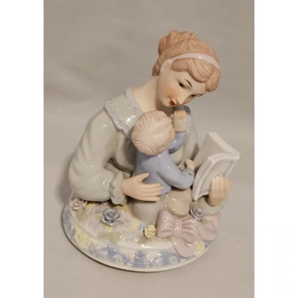 Musical Figurine Plays Brahms Waltz Wind Up Mother Reading To Baby Gift